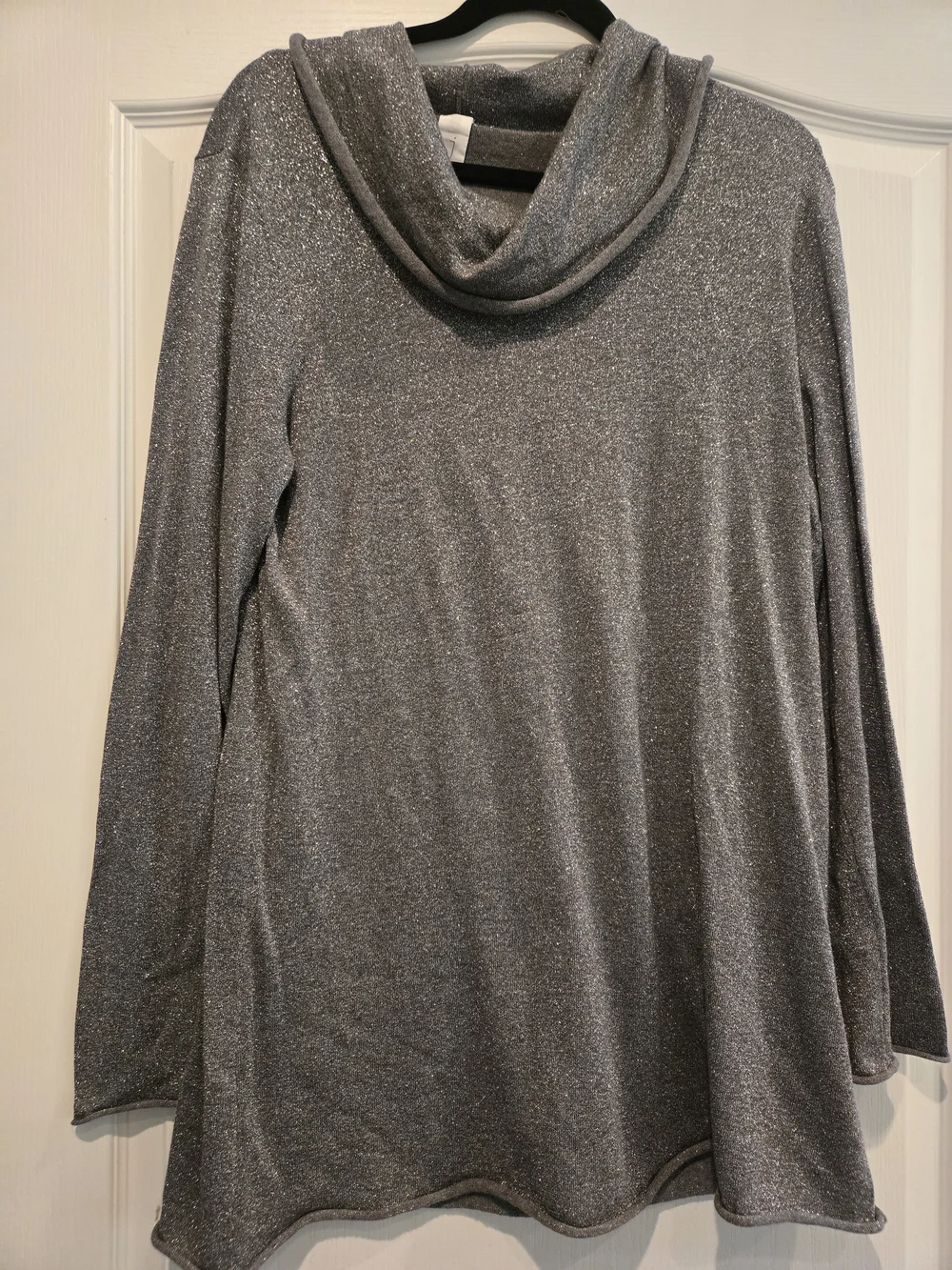 Jones New York Metallic Silver Cowl Neck Top